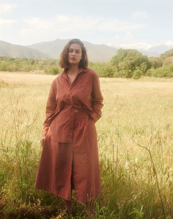 Elsk - Poplin Womens Nederdel - Mahogany Red